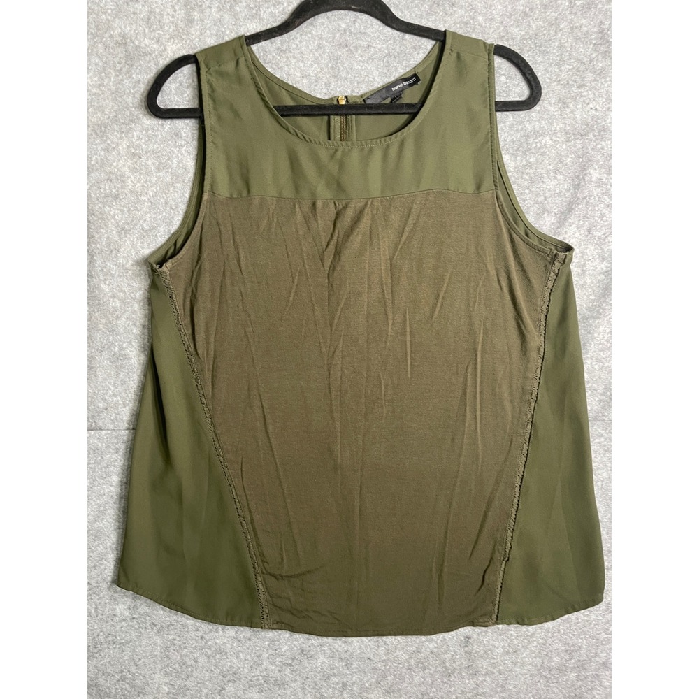 Harve Benard Womens Olive Green Mixed Media Sleeveless Top Gold Zipper Size L